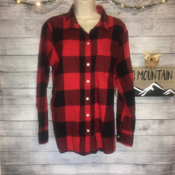 Old Navy Tops - Black & Red Plaid Button Down Flannel Old Navy